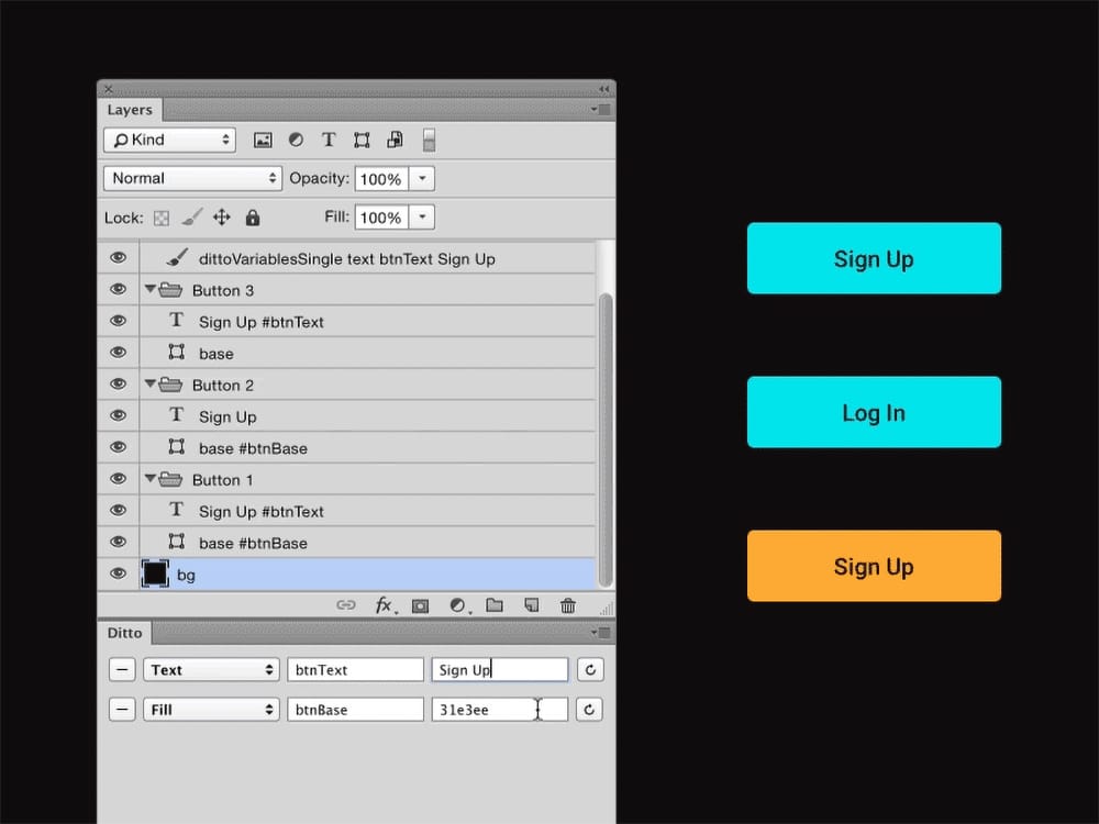 Use variables in Photoshop with Free Ditto Plugin