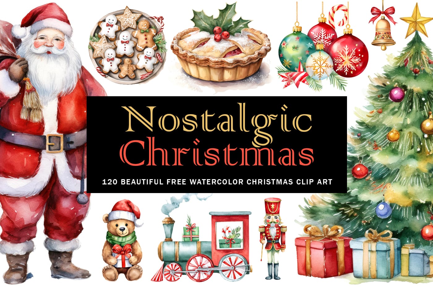 Nostalgic Christmas: 120 Beautiful Free Watercolor Christmas Clipart