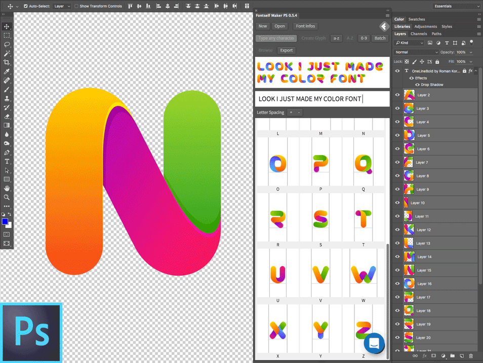 Create beautiful Color Fonts easily in Photoshop with Fontself plugin