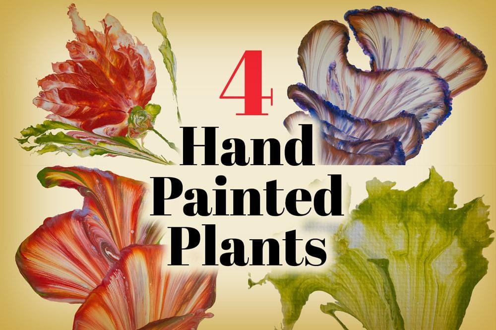 4 Hand Painted Plants And Flowers